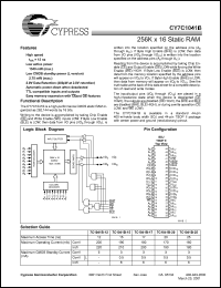 CY7C1041B-12VC datasheet: 256K x 16 static RAM, 12ns CY7C1041B-12VC