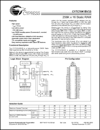 CY7C1041BV33-20ZC datasheet: 256K x 16 static RAM, 20ns CY7C1041BV33-20ZC