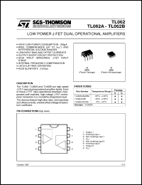 TS062ACD datasheet: LOW POWER DUAL JFET OP-AMPS TS062ACD
