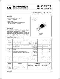 BTB06-S datasheet: SENSITIVE GATE TRIACS BTB06-S