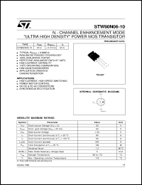 STW80N06-10 datasheet: N-CHANNEL ENHANCEMENT MODE ULTRA HIGH DENSITY POWER MOS TRANSISTOR STW80N06-10