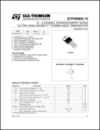 STP80N06-10 datasheet: N-CHANNEL ENHANCEMENT MODE ULTRA HIGH DENSITY POWER MOS TRANSISTOR STP80N06-10