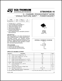 STB60NE06-16 datasheet: N-CHANNEL ENHANCEMENT MODE SINGLE FEATURE SIZE POWER MOSFET STB60NE06-16