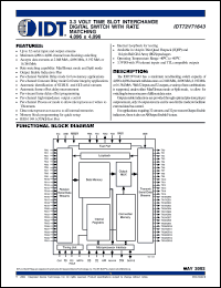 IDT72V71643BC datasheet: 3.3V time slot interchange digital switch with rate matching 4096 x 4096 IDT72V71643BC