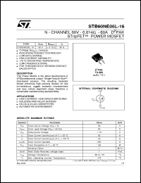 STB60NE06L-16 datasheet: N-CHANNEL 60V - 0.014 OMH - 60A D2PAK STRIPFET POWER MOSFET STB60NE06L-16