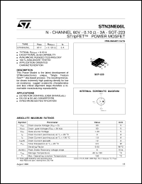 STN3NE06L datasheet: N-CHANNEL 60V - 0.08 OMH - 3A - SOT-223 - STRIPFET POWER MOSFET STN3NE06L