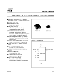 M29F102BB55N1T datasheet: 1 Mbit (64Kb x16, boot block) single supply flash memory, 55ns M29F102BB55N1T