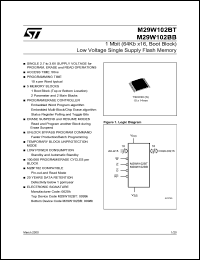 M29W102BT50NZ6T datasheet: 1 Mbit (64Kb x16, boot block) low voltage single supply flash memory, Vcc = 2.7 to 3.6V, 50ns M29W102BT50NZ6T