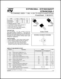 STP4NC60A datasheet: N-channel power MOSFET, 600V, 4.2A STP4NC60A