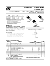 STP4NC60FP datasheet: N-channel power MOSFET, 600V, 4.2A STP4NC60FP