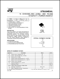 STB20NE06L datasheet: N-CHANNEL 60V - 0.06 OHM - 20A TO-263 STRIPFET POWER MOSFET STB20NE06L
