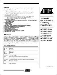 AT49BV1604AT-70CI datasheet: 16-megabit (1M x 16/2M x 8) 3-volt only flash memory, 70ns AT49BV1604AT-70CI