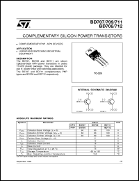 BD707 datasheet: COMPLEMENTARY SILICON POWER TRANSISTORS BD707