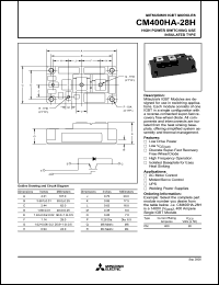CM400HA-28H datasheet: IGBT module for high power switching use, 400A, 1400V CM400HA-28H