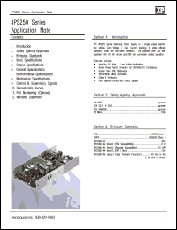 JPS250PS15 datasheet: Switching power supply. Max. power 250 W. Output voltage 15 V. Output current: 17.0 A (with 18 CFM); 13.5 A (convection cooled). JPS250PS15