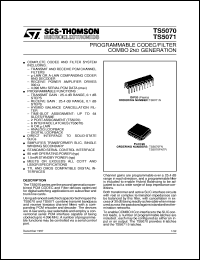 TS5070 datasheet: PROGRAMMABLE CODEC/FILTER COMBO 2ND GENERATION TS5070
