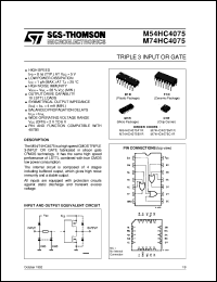 M74HC4075 datasheet: TRIPLE 3 INPUT OR GATE M74HC4075