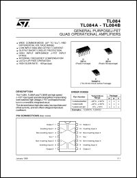 TL084BIN datasheet: GENERAL PURPOSE QUAD JFET OP-AMPS TL084BIN