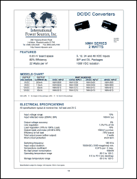 NMH0512D datasheet: DC/DC converter, 2 watt. Output voltage +-12VDC. Output current +-85mA. Input 5VDC. NMH0512D