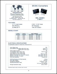 NML0505S datasheet: DC/DC converter, 2 watt. Output voltage 5VDC. Output current 400mA. Input 5VDC. NML0505S