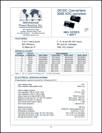 NMV1205SA datasheet: DC/DC converter, 1 watt. Output voltage 5VDS. Output current 200mA. Input 12VDC. NMV1205SA