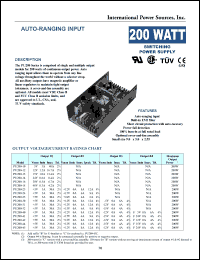 PU200-13B datasheet: Switching power supply, 200W. Output #1: Vnom 15V, Imin 1.0A, Imax 13.4A. PU200-13B