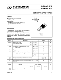 BTB08-A datasheet: SENSITIVE GATE TRIACS BTB08-A