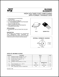 BU208D datasheet: HIGH VOLTAGE FAST-SWITCHING NPN POWER TRANSISTORS BU208D