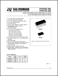 ST6208L datasheet: LOW VOLTAGE 8-BIT ROM MICROCONTROLLER (MCU) WITH A/D CONVERTER AND 20 PINS ST6208L