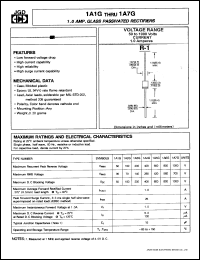 1A6G datasheet: 1.0A glass passivated rectifier. Max recurrent peak reverse voltage 800V. 1A6G