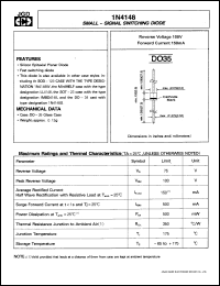 1N4148 datasheet: Small-signal switching diode. Peak reverse voltage 100V, forward current 150mA. 1N4148