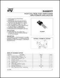 BU808DFP datasheet: HIGH VOLTAGE FAST-SWITCHING NPN POWER DARLINGTON BU808DFP