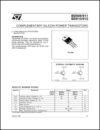 BD910 datasheet: COMPLEMENTARY SILICON POWER TRANSISTORS BD910