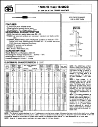 1N979 datasheet: 0.5W, silicon zener diode. Zener voltage 56V. Test current 2.2mA. +-20% tolerance. 1N979