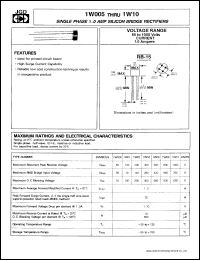 1W01 datasheet: Single phase 1.0 A silicon bridge rectifier. Max recurrent peak reverse voltage 100 V. 1W01