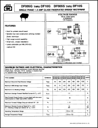 DF01G datasheet: Single phase 1.0 A glass passivated bridge rectifier. Max recurrent peak reverse voltage 100 V. DF01G