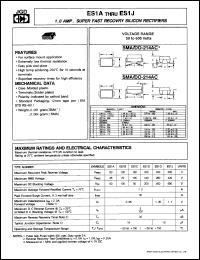 ES1J datasheet: 1.0 A super fast recovery silicon rectifier. Max recurrent peak reverse voltage 600 V. ES1J