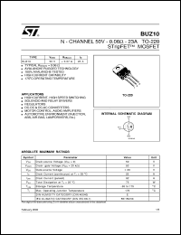 BUZ10 datasheet: N-CHANNEL 50V - 0.06 OHM - 23A TO-220 STRIPFET POWER MOSFET BUZ10