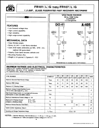 FR107L datasheet: 1.0A, glass passivated fast recovery rectifier. Max recurrent peak reverse voltage 1000V. FR107L