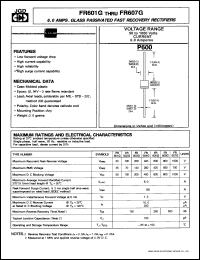 FR604G datasheet: 6.0A, glass passivated fast recovery rectifier. Max recurrent peak reverse voltage 400V. FR604G