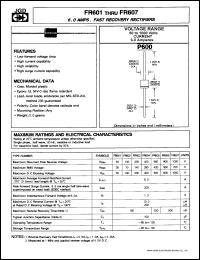 FR607 datasheet: 6.0A, fast recovery rectifier. Max recurrent peak reverse voltage 1000V. FR607