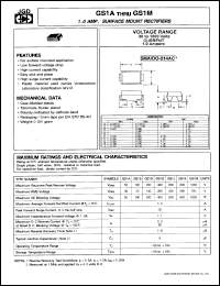 GS1A datasheet: 1.0A, surface mount rectifier. Max recurrent peak reverse voltage 50V. GS1A