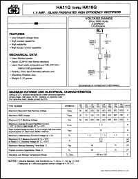 HA14G datasheet: 1.0A, glass passivated high efficiency rectifier. Max recurrent peak reverse voltage 300V. HA14G