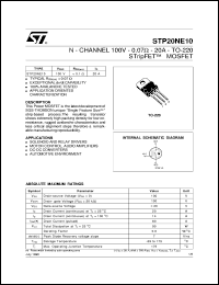 STP20NE10 datasheet: N-CHANNEL 100V - 0.07 OHM - 20A - TO-220 STRIPFET MOSFET STP20NE10