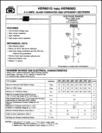 HER603G datasheet: 6.0 A, glass passivated high efficiency rectifier. Max recurrent peak reverse voltage 200V. HER603G