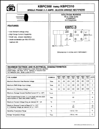 KBPC300 datasheet: Single phase 3.0 A silicon bridge rectifier. Max recurrent peak reverse voltage 50V. KBPC300