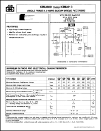 KBU602 datasheet: Single phase 6.0 A silicon bridge rectifier. Max recurrent peak reverse voltage 200V. KBU602