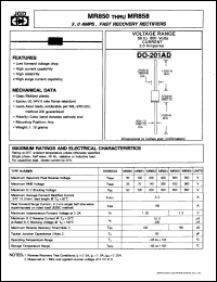 MR856 datasheet: 3.0A, fast recovery rectifier. Max recurrent peak reverse voltage 600V. MR856