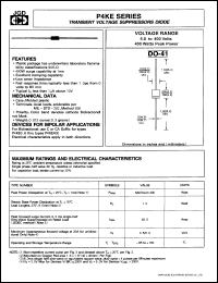 P4KE6.8A datasheet: 400 Watt peak power. Transient voltage suppressor diode. Nominal voltage 6.8 V. P4KE6.8A