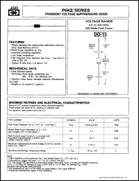 P6KE6.8CA datasheet: 400 Watt peak power. Transient voltage suppressor diode. Nominal voltage 6.8 V. Bidirectional. P6KE6.8CA